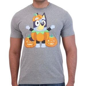 Bluey Halloween Glow in the Dark Pumpkin Jack-o-lantern Tee Grey L